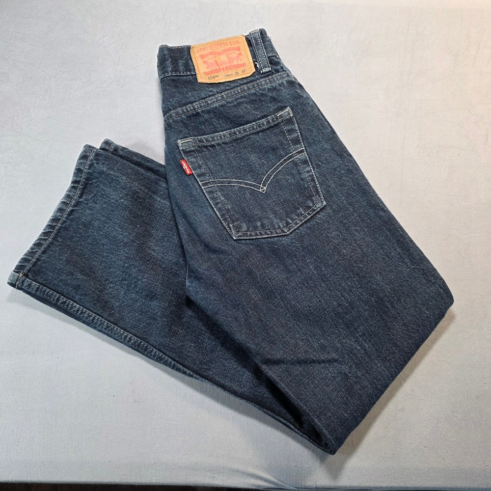 Levis 550 Relaxed Fit Jeans Boys 14 Slim Dark‎ Wash Indigo Cotton 25x27